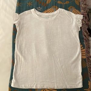 White tee with ruffled sleeves